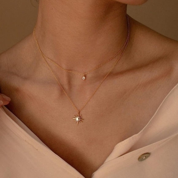 Gold 14k Gold Plated 2pc Star Necklace Set - Picture 1 of 4